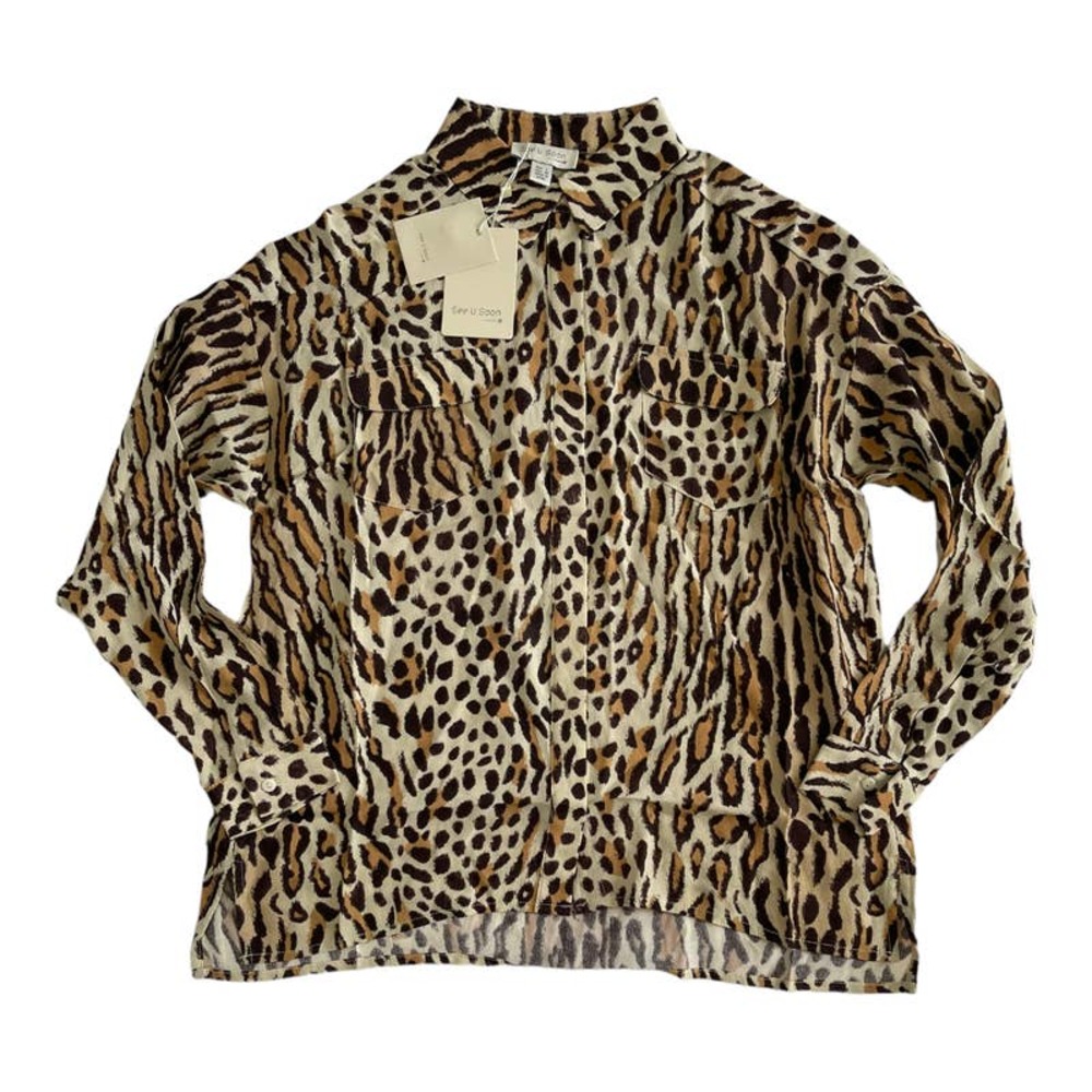 NWT See U Soon Cheetah Button Down Long Sleeve Top NWT Size XS/ EUR 0